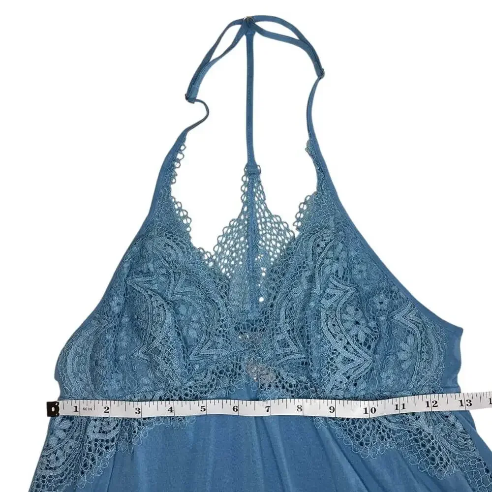 Victoria's Secret Lace Trim T-Back Baby Blue Babydoll Slip Nightgown